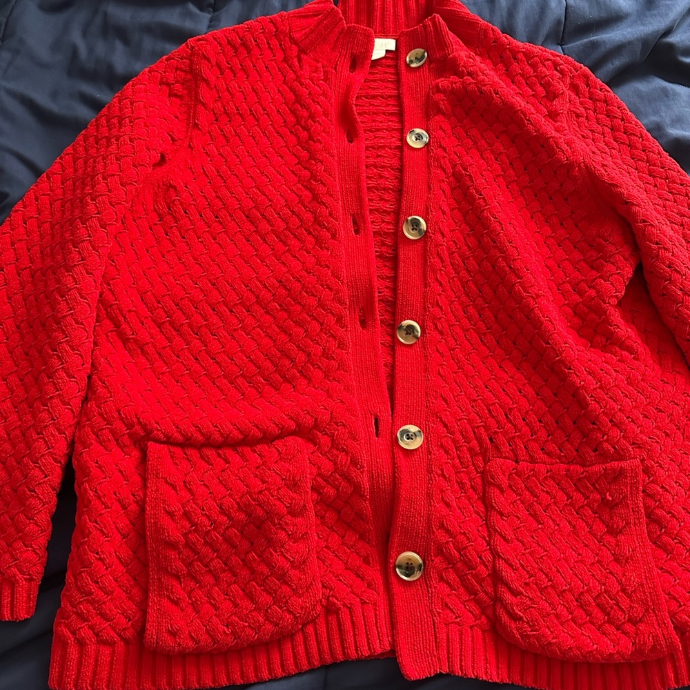 Red Knit Cardigan with two pockets
